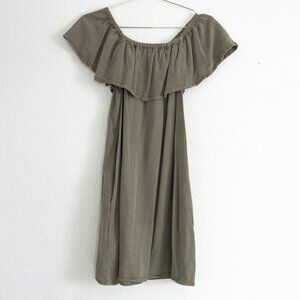 Sage / Army green off the shoulder TOPSHOP dress